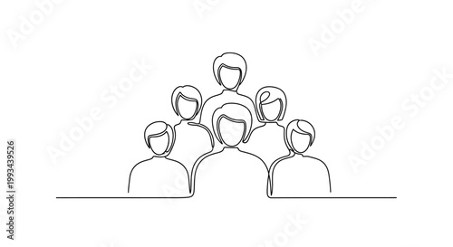 Diverse Group of People, Teamwork, Unity, Minimalist Line Art, Single Line Drawing