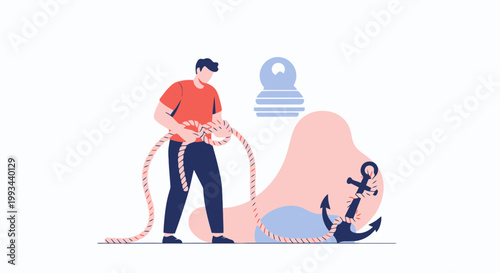 Businessman with Roped Anchor Symbol in Innovative Concept Illustration