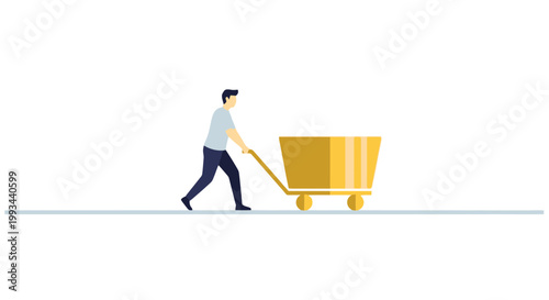 Businessman Pushing Shopping Cart in Minimalist Style