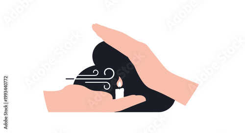 Hands Holding a Burning Candle in a Dark Environment