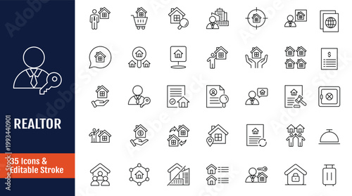 Realtor icon set. Outline icon with Editable stroke. Vector illustration