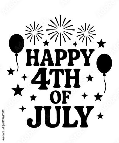 Happy 4th Of July Patriotic Independence Day Celebration With Fireworks And Stars