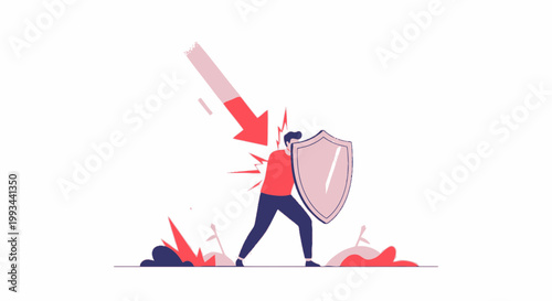 Person Holding Shield in Battle with Lightning and Sparks