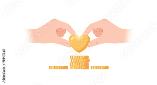 Hands Holding Heart With Coins, Symbol of Financial Care and Support
