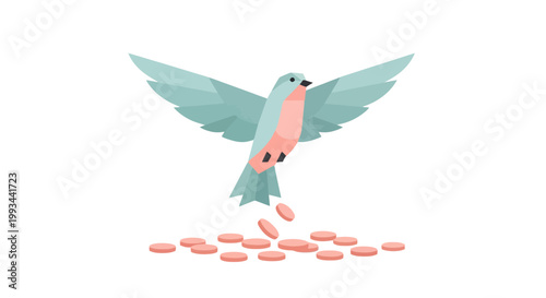 Hummingbird with Outstretched Wings Dropping Pink Coins