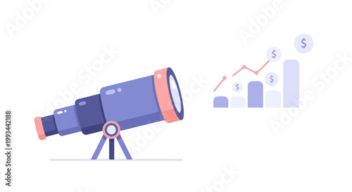 Telescope with Financial Growth Chart Illustration
