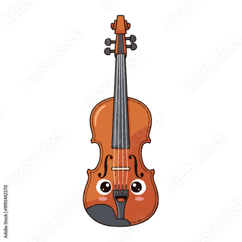 Cute Cartoon Violin Character with Big Eyes and Smiling Face.