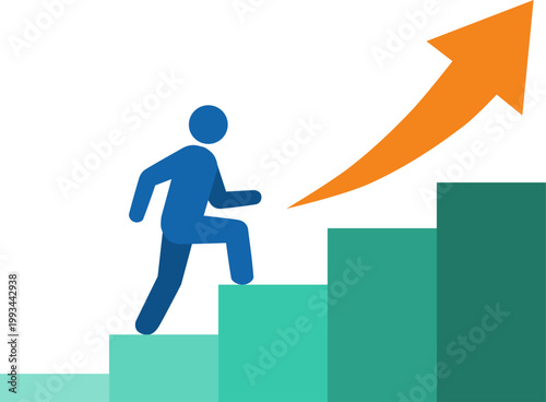 Career growth ladder human figure climbing steps upward arrow success ambition flat illustration