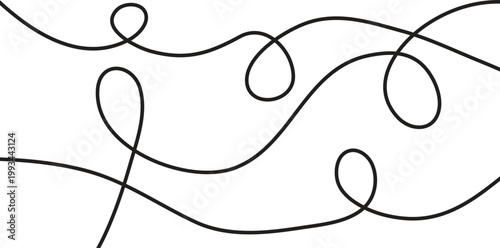 Fotografía Abstract black line art design with swirling curves and loops on white backgroun