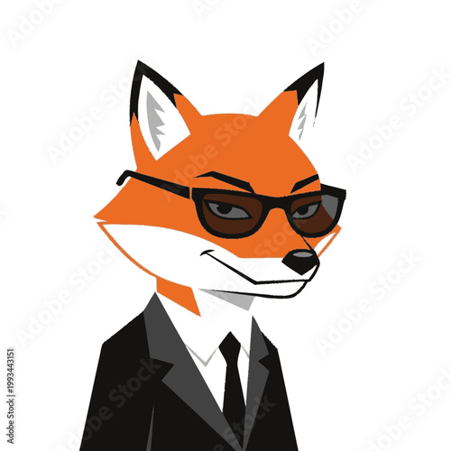 Anthropomorphic Fox Wearing Sunglasses and Suit.