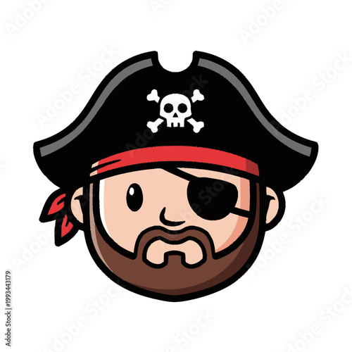 Cartoon Pirate Head with Eyepatch and Bandana.