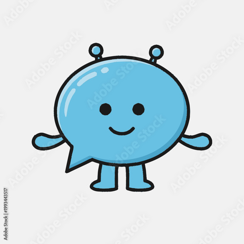 Cute Blue Speech Bubble Character with Antennas and Arms.