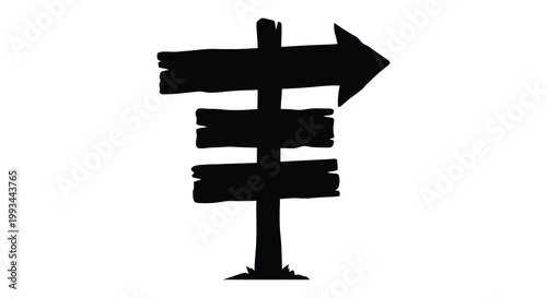 A rustic wooden signpost with three blank signs black silhouette