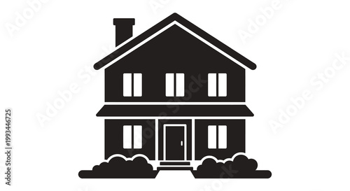 Simple black house design with gable roof and shrubbery silhouette