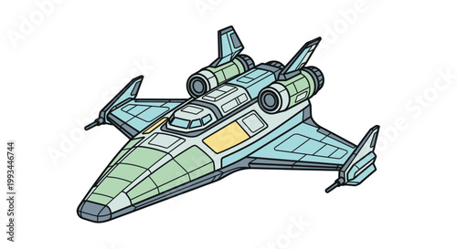 Futuristic sci-fi spaceship illustration isolated on white background