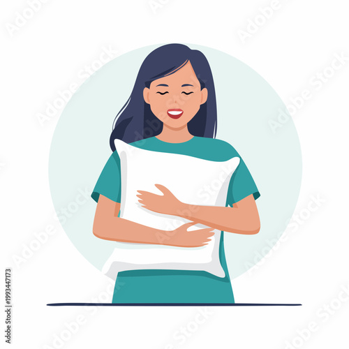 Woman Hugging Pillow