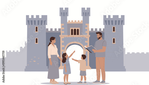 Castle Visit Family Enjoying Vacation Learning History