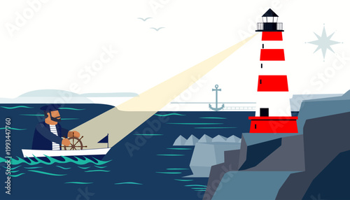 Lighthouse Lighthouse Stands Tall with the Sea Captain Sailing