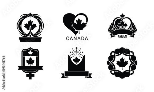 Canada emblem silhouette vector collection maple leaf illustrations.