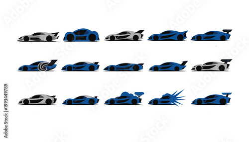Collection of sleek sports car vector illustrations with illustration automobile automotive transport performance collection background isolated aerodynamic roadster supercar