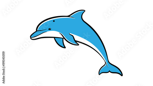 Playful blue dolphin is shown jumping through the air in a dynamic pose against a plain white background for marine life illustrations.