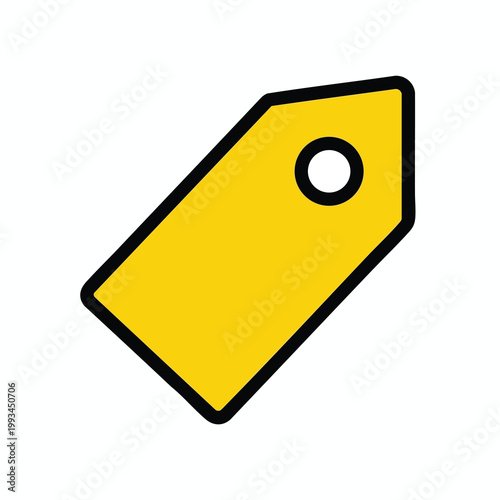 Minimalist yellow price tag icon with bold black outline.