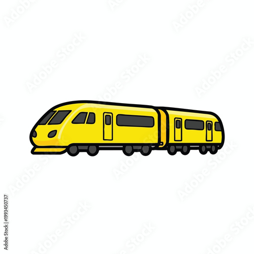 Cartoon yellow passenger train illustration on white background.