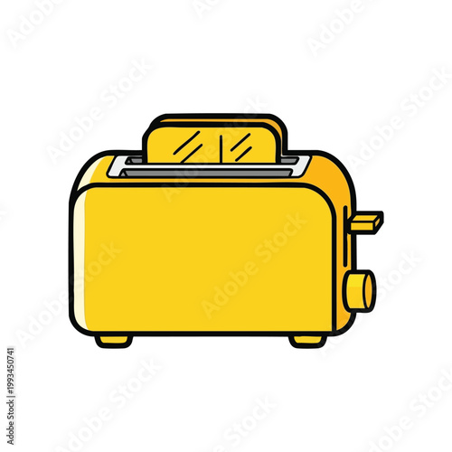 A cute yellow toaster illustration with a piece of toast popping out.