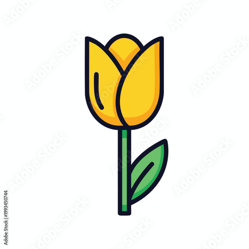Minimalist vector illustration of a single yellow tulip flower.