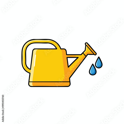 A bright yellow watering can with water droplets icon.
