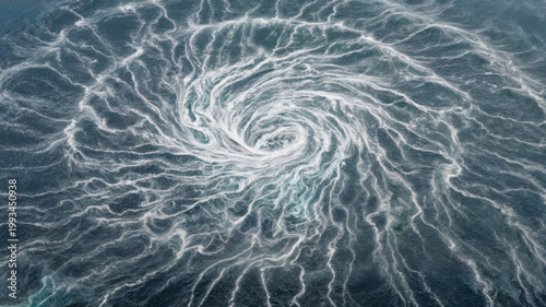 Tableau sur toile Aerial view of a huge oceanic vortex with white-capped swirling waves and turbul