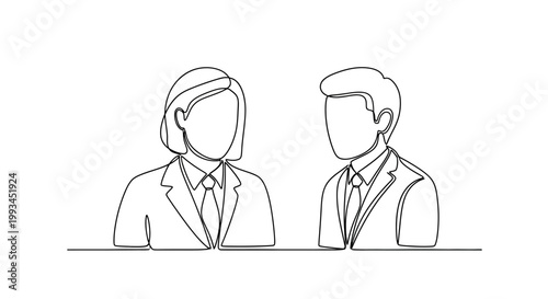 Minimalist business people line drawing, teamwork, communication, meeting, professionals