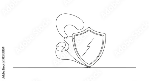 Abstract Shield Protection Concept, Single Line Drawing, Security and Safety Symbol