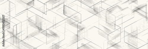 Seamless parametric geometric lines forming abstract pattern. Minimal black lines creating a repeating technical grid background