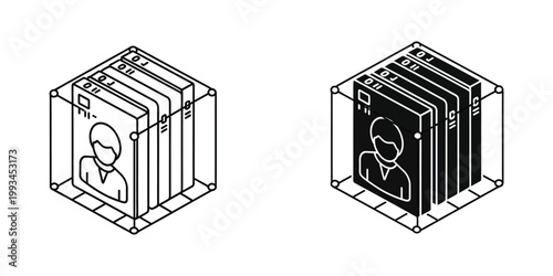 Isometric illustration of a person interacting with different storage systems