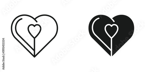Interlocking hearts symbolized in contrasting line and filled styles