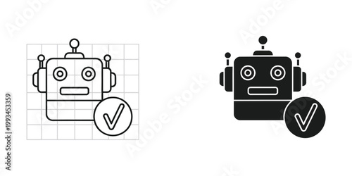Two robots with checkmarks indicating approval or verification in different styles