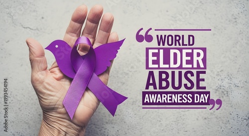 World elder abuse awareness day a hand holding a purple ribbon symbolizing support and protection