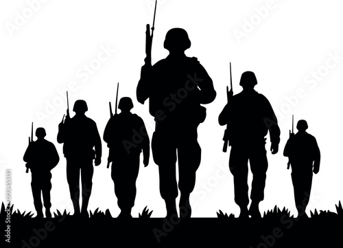 Reenactors in combat formation on field