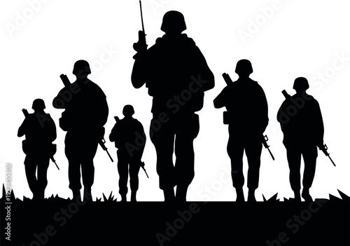 Border patrol unit moving along terrain