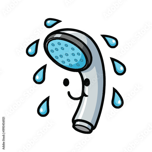 Cute cartoon shower head with water drops.