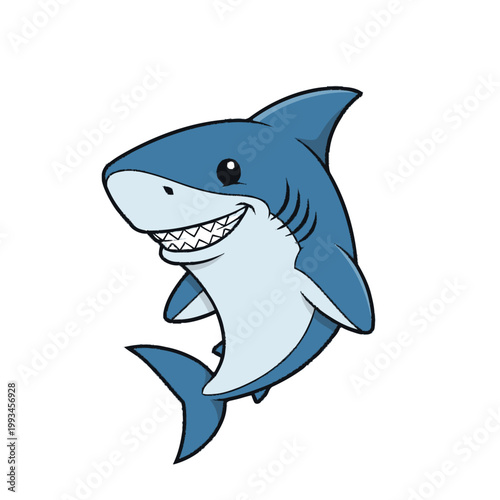 Cute cartoon shark with a big smile.
