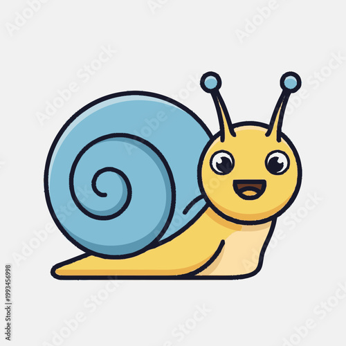 Cute cartoon snail with a blue shell and happy face.