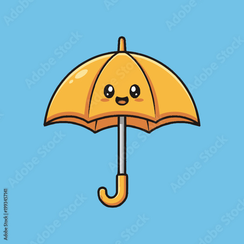 Cute Cartoon Umbrella with Happy Face Illustration.