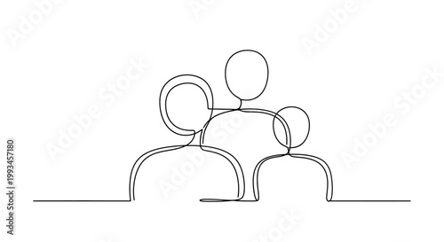 Abstract family group line art, single continuous drawing, unity, connection, togetherness