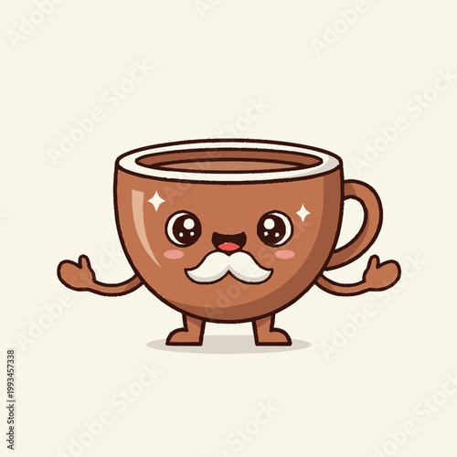 Cute Coffee Cup Character with Moustache.