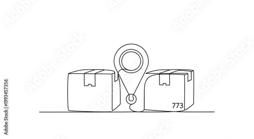 Delivery Location Pin Marker with Cardboard Boxes, Logistics and Shipping Concept