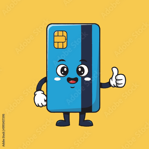 Cute credit card character giving thumbs up.