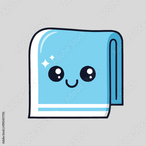 Cute Kawaii Blue Towel Cartoon Character.