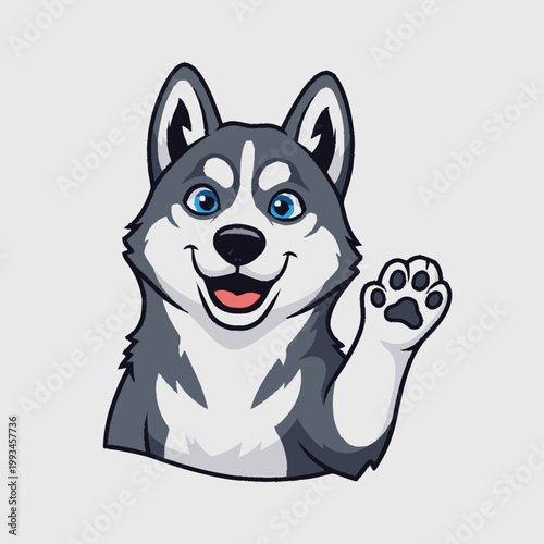 Cute Husky Dog Waving Cartoon Illustration.